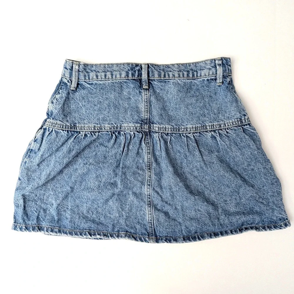 Free People‎ West Is West Denim Mini Skirt Blue Acid Wash 100% Lyocell Size 6